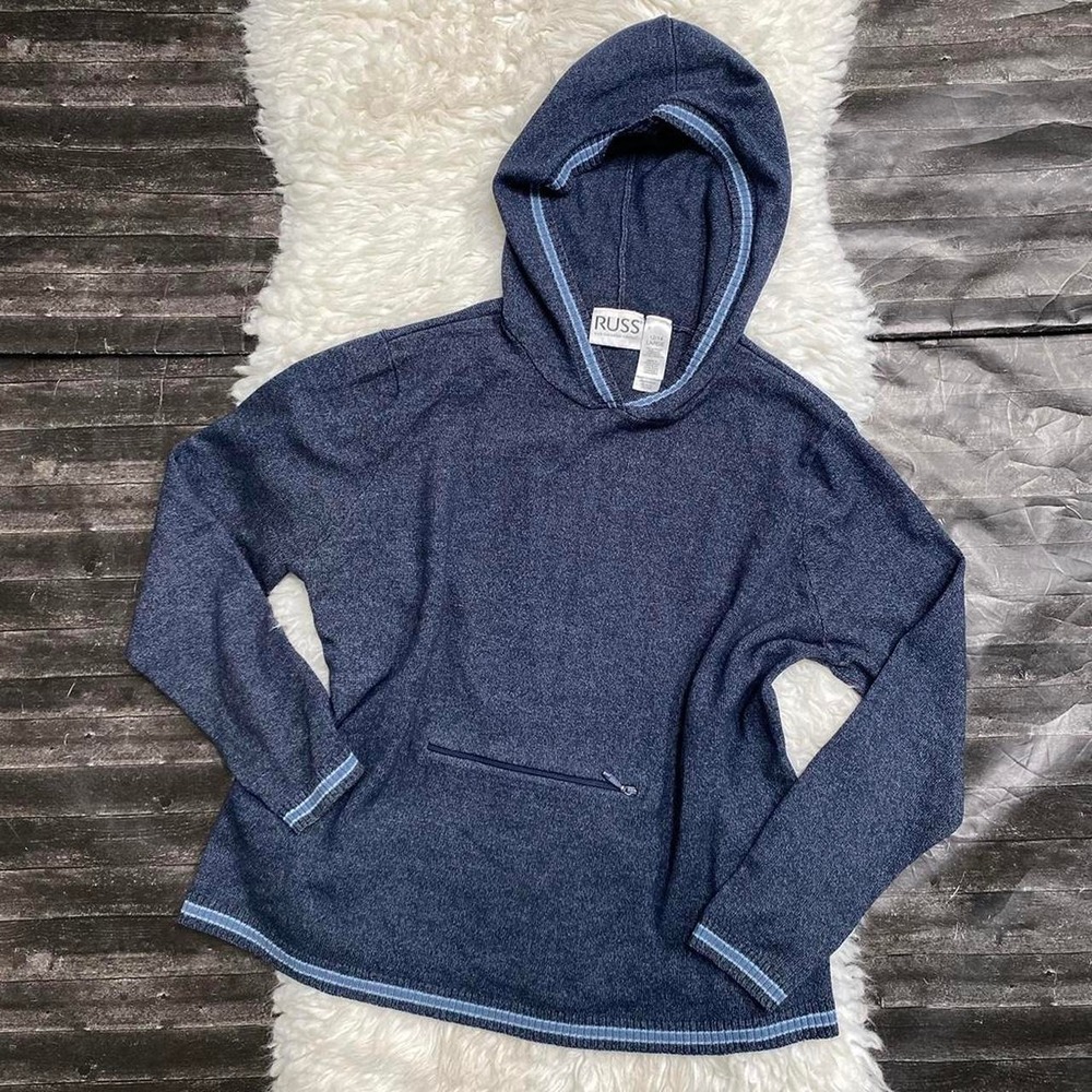RUSS LIZ CLAIBORNE HOODED SWEATER LONG SLEEVE FAUX ZIPPER BOHO SUMMER OUTDOOR